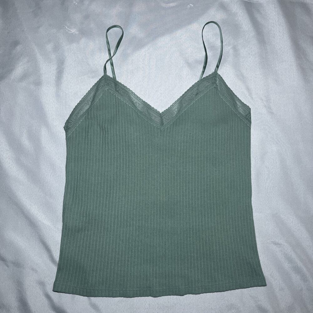 Victoria's Secret Y2K Babydoll Cami Top Womens M Green Lace Coquette Mesh